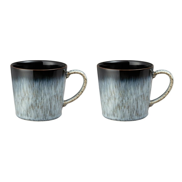 Denby - Halo Heritage Coffee Mug Set of 2-390ml Reactive Glaze Stoneware Ceramic Tea Mug Set - Dishwasher Safe, Microwave Safe - Black, Grey, White - Chip Resistant