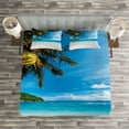 thumbnail image 3 of Ambesonne Tropical Quilted Bedspread Set 3 Pcs, Exotic Island Beach, King Size, Blue White Green, 3 of 3