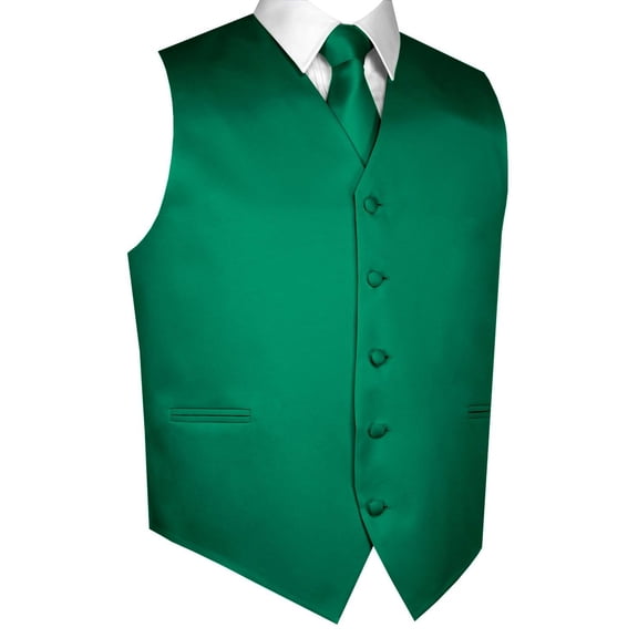 BEST TUXEDO Men's Formal, Prom, Wedding, Homecoming, Tuxedo Vest, Tie & Hankie Set in Green Solid Satin - L