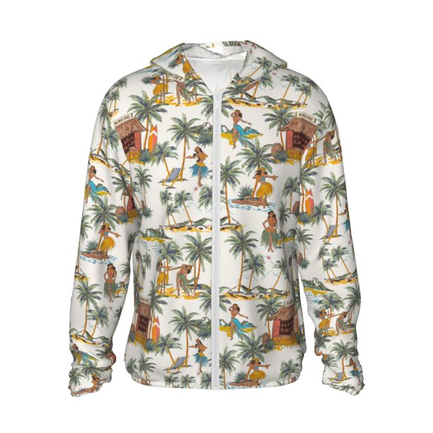 Balery Hawaiian Style Sudadera ligera de manga larga con capucha y protección solar UPF 50+ para hombre y mujer, ideal para pesca y running-Medium
