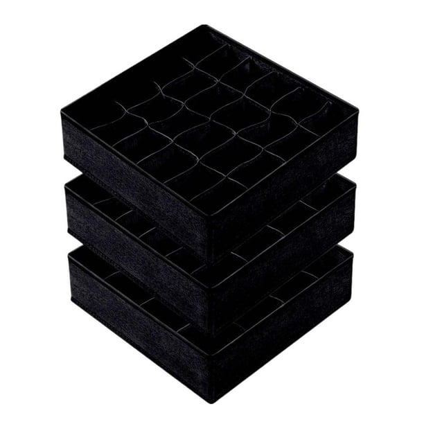 3 cajas organizadoras de armario con 24 compartimentos para artículos del hogar Negro