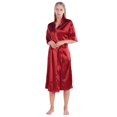 thumbnail image 4 of Monfince Women's Silk Robes Kimono Satin Bathrobe Long Sexy V Neck Sleepwear with Half Sleeve Red US 6-14, 4 of 6