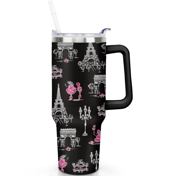 40 oz Travel Theme Tumbler Silicone Non-Slip Handle Spill-Proof Lid Straw 40oz Travel Tumbler Double Wall Insulated Thermal Retention Cup Graduation Gifts