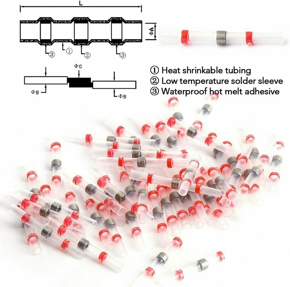 500pcs 22-18AWG Wire Connectors Heat Shrink Solder Seal Sleeve Butt Terminals US