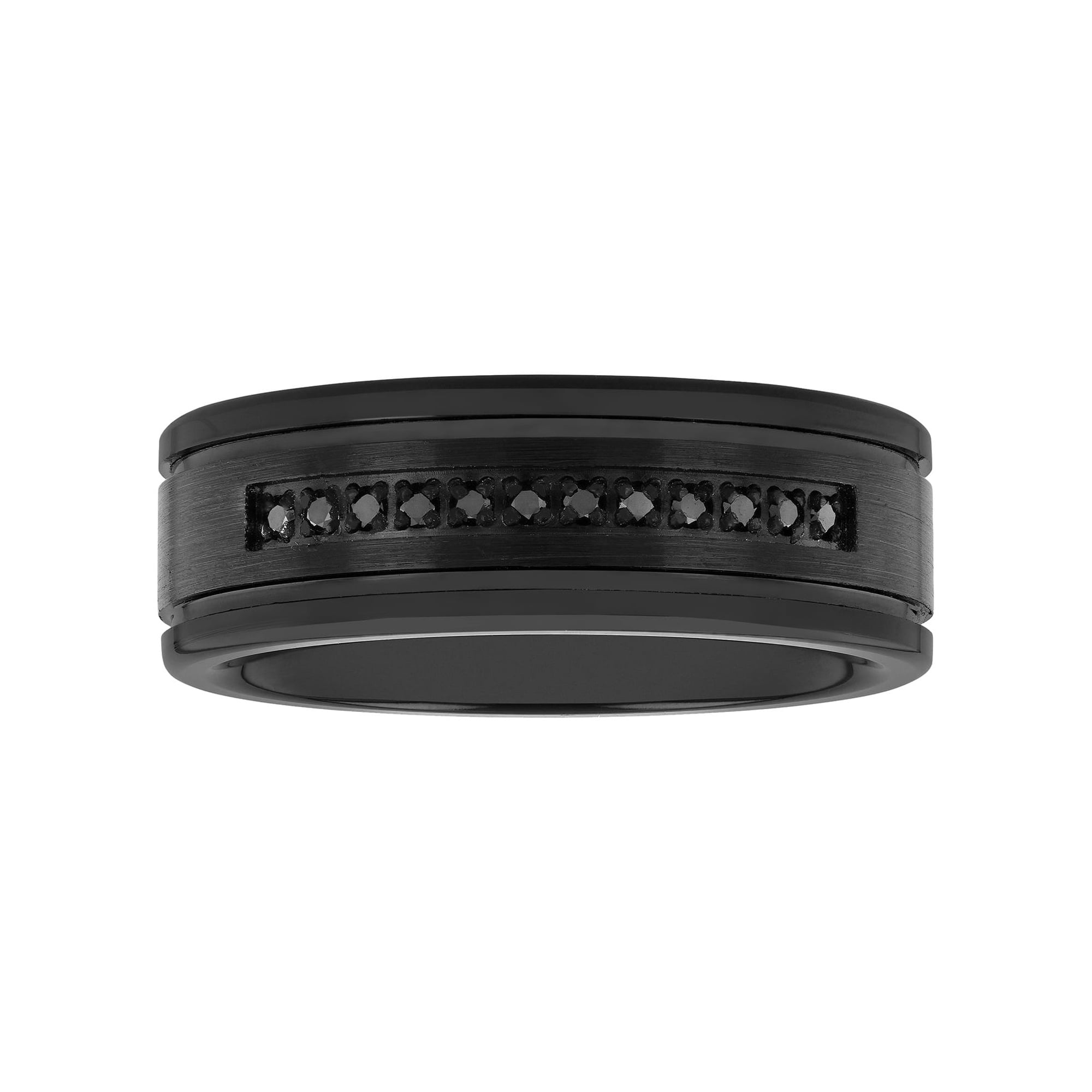 Brilliance Fine Jewelry Men's 1/10 Ctw Black Diamond Black Tungsten Grooved 8MM Wedding Band - Men's Ring