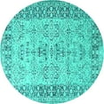 thumbnail image 1 of Ahgly Company Machine Washable Indoor Round Oriental Turquoise Blue Industrial Area Rugs, 8' Round, 1 of 4
