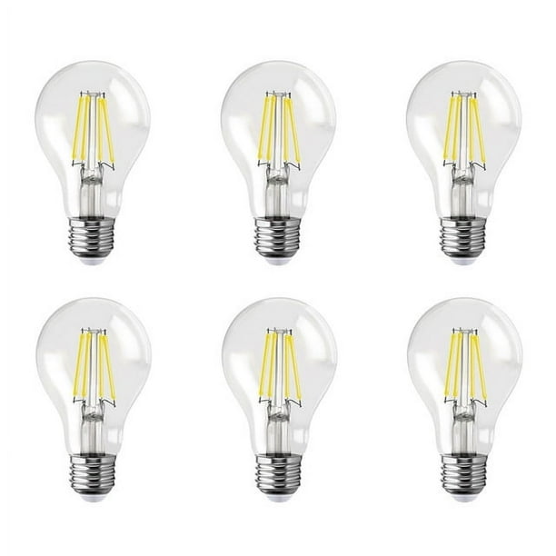Pack de 6 Focos LED Aksi 4W A19 Filamentos E27 Traslúcida Amarillo