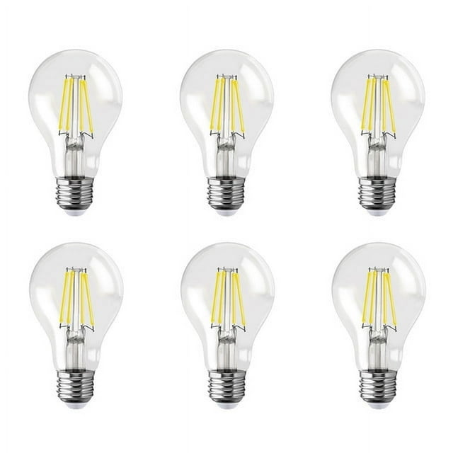 Pack de 6 Focos LED Aksi 4W A19 Filamentos E27 Traslúcida Amarillo
