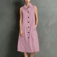 thumbnail image 5 of Admvng Womens Shirt Dress Button Sleeveless Collar Summer Vacation Dress with Pockets, 5 of 6