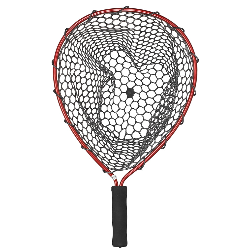 Filet d'atterrissage de pêche à la mouche avec manche en bois, cadre en bois, maille en caoutchouc souple, filets en nylon imperméables avec dégagement magnétique