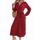 thumbnail image 2 of Vestido Plisado de Larga con Cuello en V y Lunares para Mujer, Informal, Holgado y con Cinturón Vino Tinto M, 2 of 10