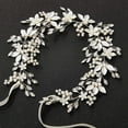 thumbnail image 4 of Handmade Rhinestone Wedding Headband Flower-Leaf Bridal Headpieces for Wedding Pearl Hair Accessories (Silver)C, 4 of 7