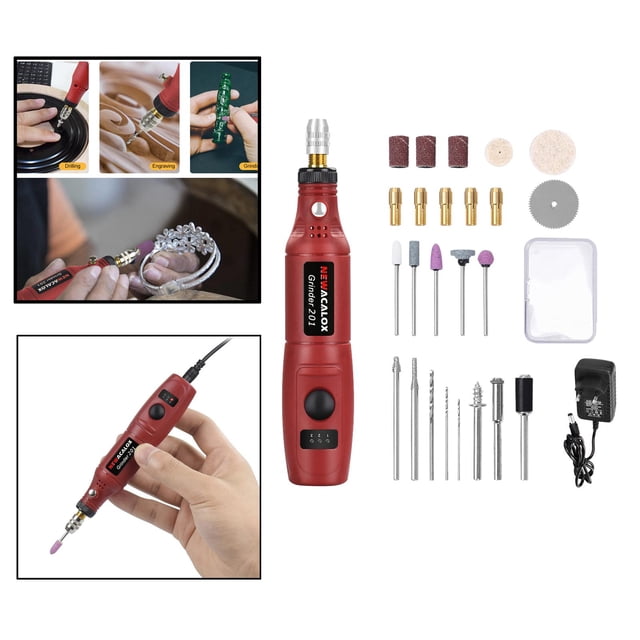 Mini grabador eléctrico Fernando set de herramientas de grabado DIY cerámica plástico joyería 6 cabezales de pulido rojo