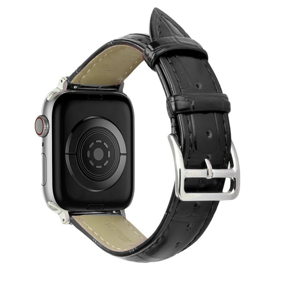 For Apple Watch Size 38/40/41mm Genuine Leather Replacement Band Strap Hybrid Wristbands Silver Buckle for iWatch Series 7/SE/6/5/4/3/2/9 [Black Crocodile Skin]