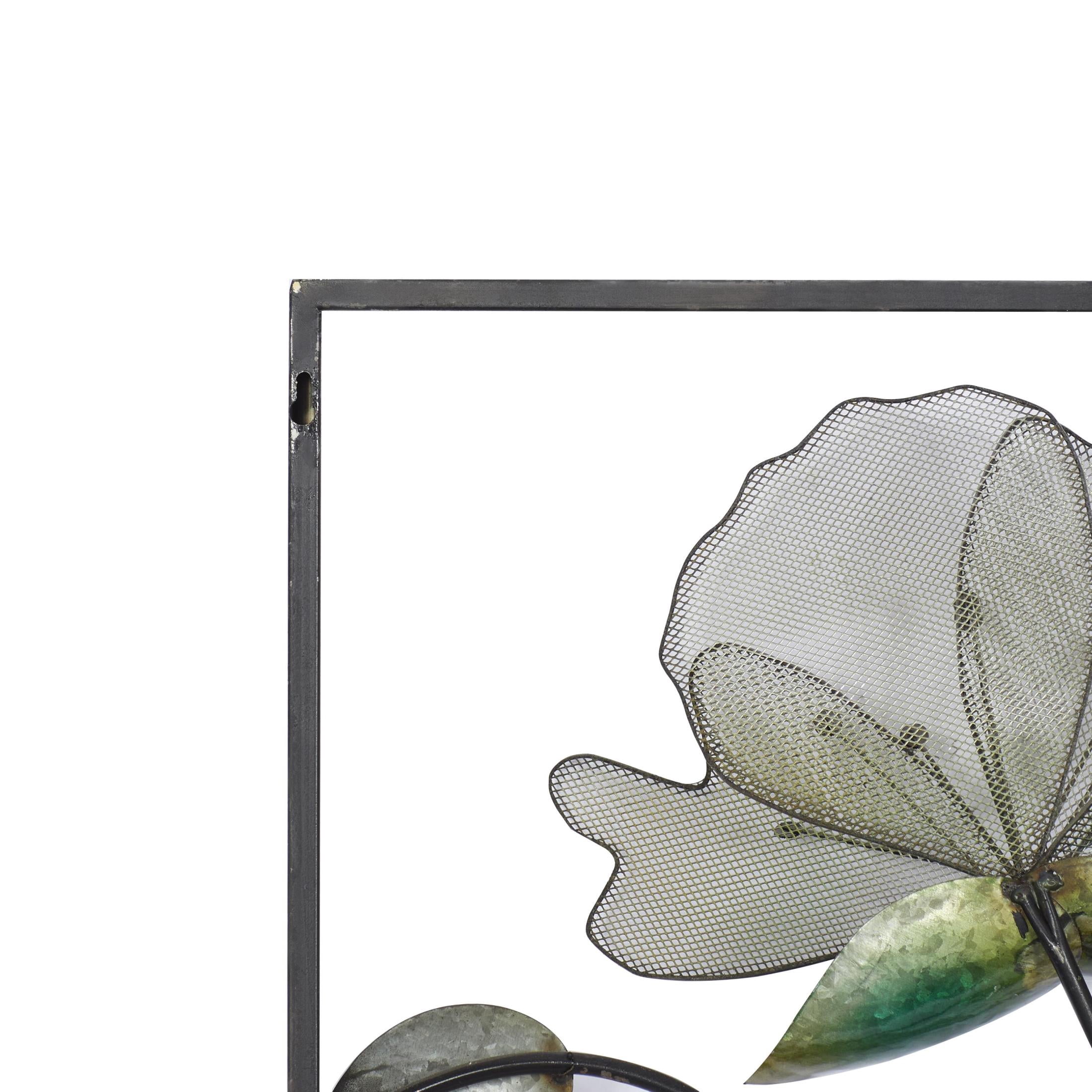 DecMode Black Metal Floral Wall Decor with Green and Orange Accents (2 Count)