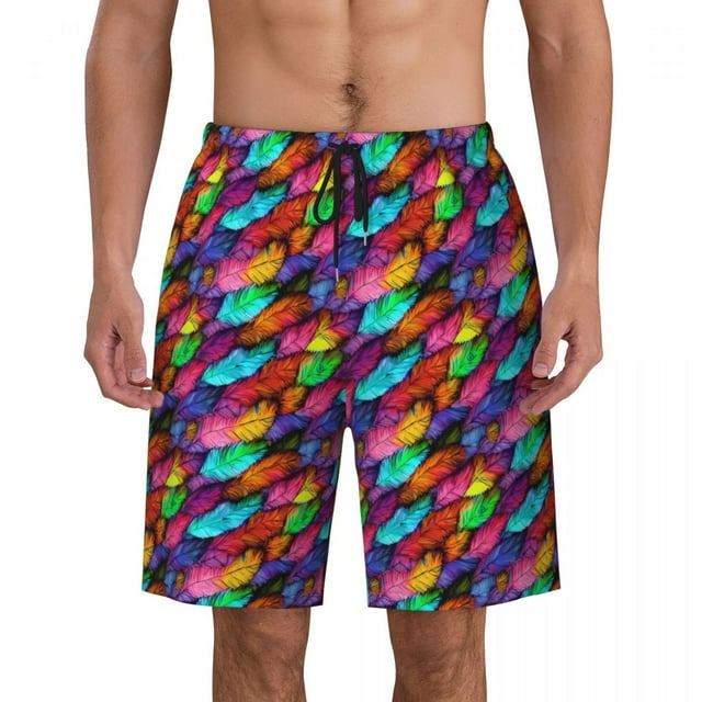 Colorful Feather Board Shorts Summer Purple Bule Running Beach Short Pants Man Quick Dry Classic Custom Oversize Beach Trunks