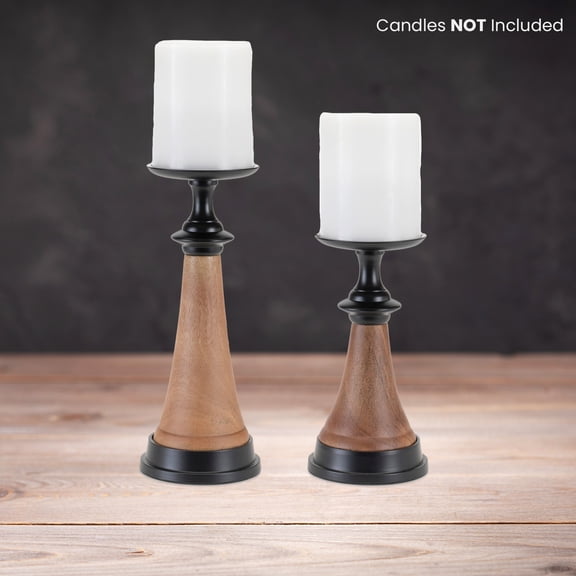 Melrose Tapered Candle Holder with Wood Base - 12" - Set of 2