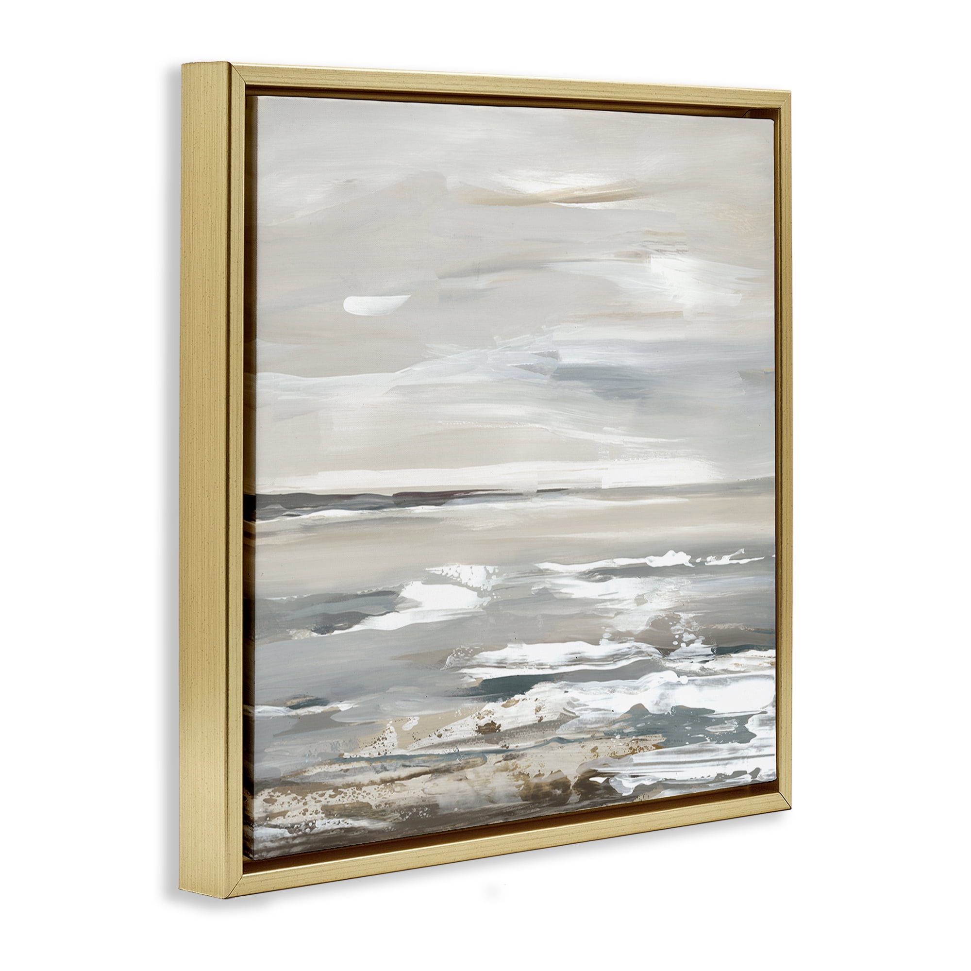 Stupell Industries White Waves Impression Landscape & Nature Painting Gold Floater Framed Canvas Art Print Wall Art, 18 x 18