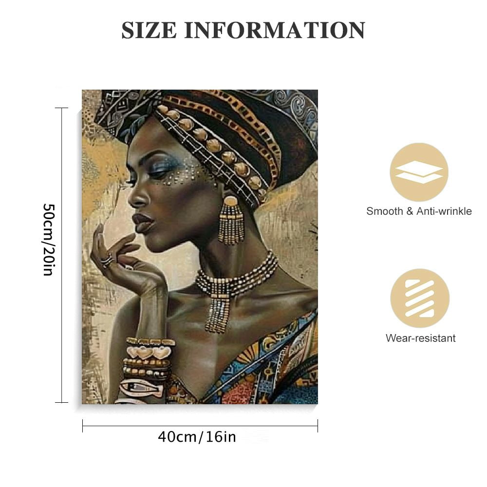 Shiartex African American Wall Art, Canvas Painting Black And Golden Woman Portrait Abstract Poster Artwork Modern Home Decorations Framed Ready To Hang For Living Room Bedroom 16x20 in/12x16 in