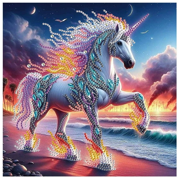 5D DIY Diamond Painting Kit Beach Fire Horse Special Shape Creative Diamond Craft Suitable for Home and Office Decor, Festive Gifts