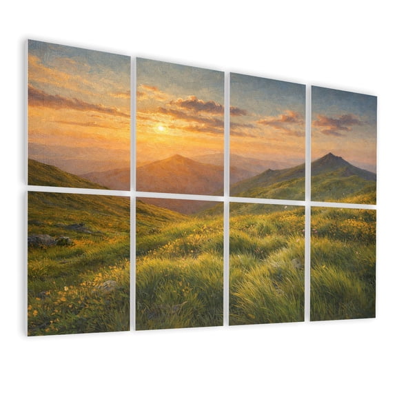 Rustic Farmhouse 8 Pack Art Acoustic Panels Sound Absorbing Mountain landscape Sunrise Dawn Decorative Soundproof Wall Panels Self Adhesive for Nursery Game Room Bedroom 48"x32"