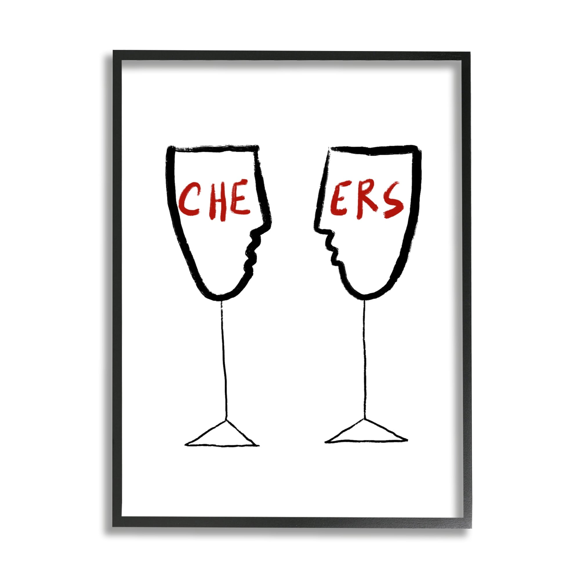 Stupell Industries Cheers Text Simple Wine Glasses Line Doodle, 16 x 20, Design by Atelier Posters