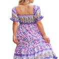 thumbnail image 4 of EIGTHTAIL Robe Midi pour Femme à Manches Courtes Bouffantes, Encolure Carrée Élastique, Imprimé Floral, Décontractée et Fluide, Robes d'Été, 4 of 5