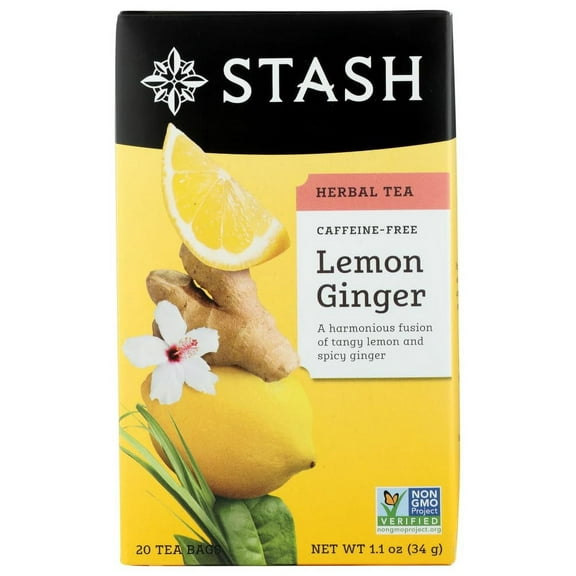 Stash Tea, Premium, Lemon Ginger Herbal Tea, Caffeine Free, 20 Tea Bags, 1.1 Oz (34 G) - 2Pc