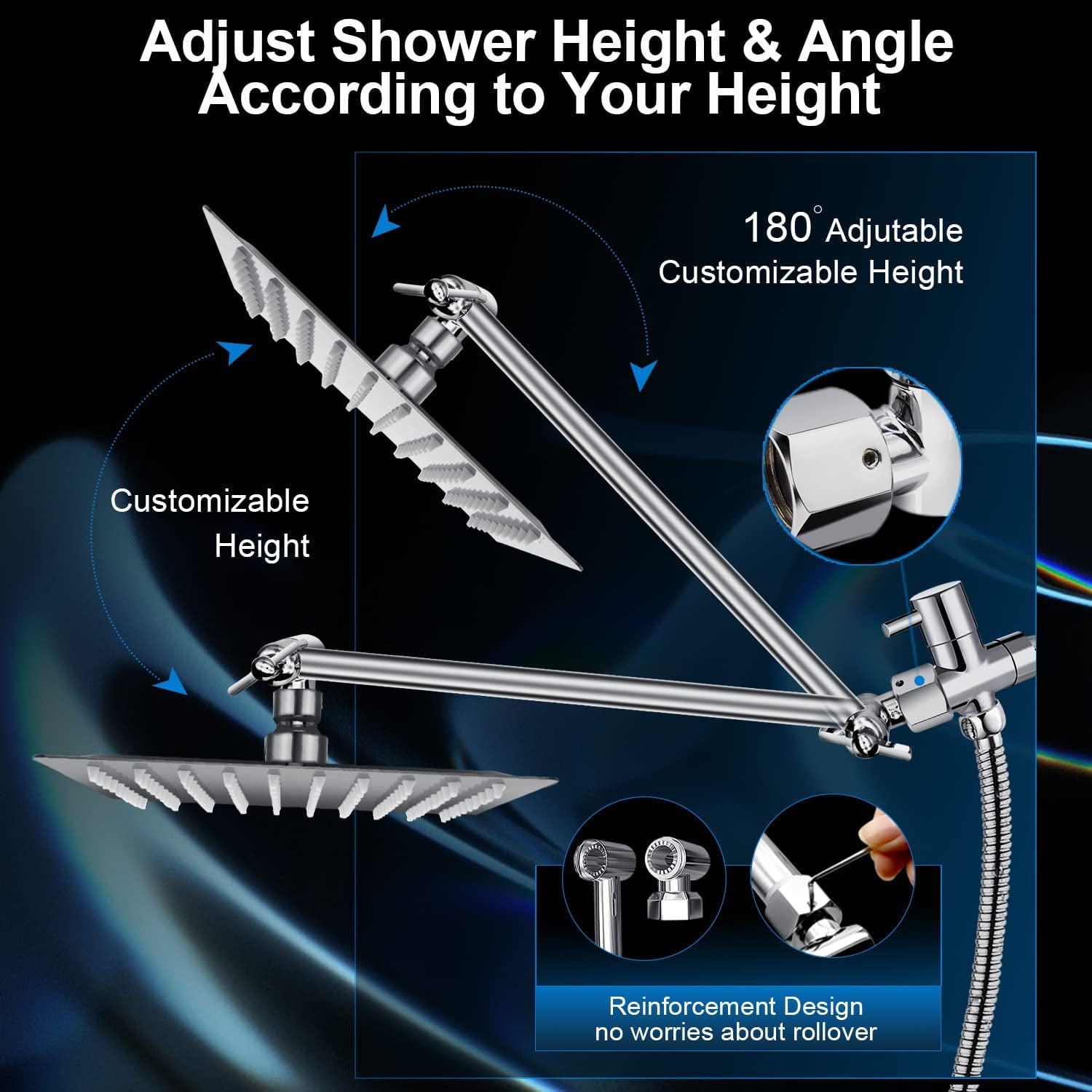 KINGTACK 12 Inch Rain Shower Head, High Pressure Shower Heads with 5 Spray Filtered Shower Head, Chrome