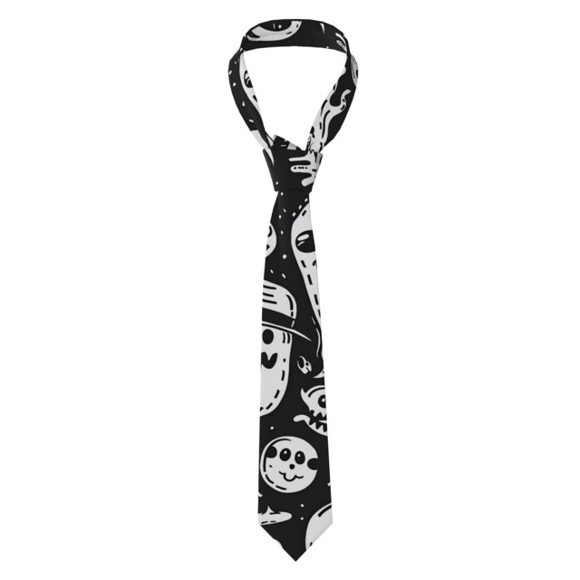Fotbe Black White Spooky Ghosts Corbata Clásica para Hombre con Estampado – Corbata de Seda Jacquard Tejida, para Negocios, Bodas y Eventos Formales