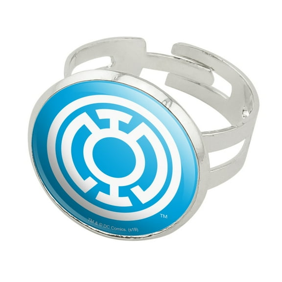Green Lantern Blackest Night Blue Lantern Logo Silver Plated Adjustable Novelty Ring