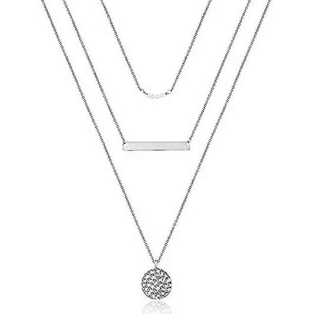 Collar de lentejuelas, collar con colgante de moneda en capas de plata, collares largos vintage