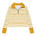 thumbnail image 3 of JTSRKL Cute Kids Girls Striped T-Shirts Spring Fashion Long Sleeve Casual Half Zip up Stand Collar Pullover Tops Loose Lightweight Comfy Workout Tees Sweatshirt with Pockets Yellow 11-12 Years, 3 of 4