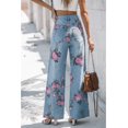 thumbnail image 3 of Sky Blue Floral Print Bootcut Jeans for Women – Casual All-Season Denim with Natural Waist, 16, 3 of 12