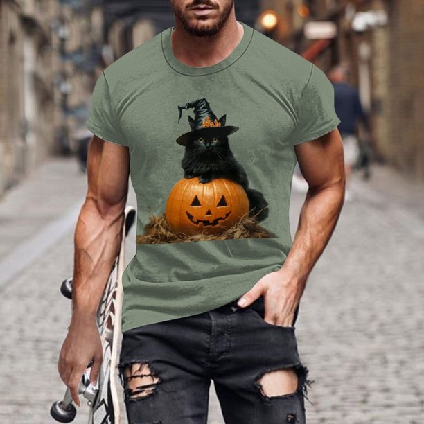 Blusas y camisas de manga corta y cuello redondo para hombre. Blusas/camisetas de manga corta con cuello redondo y estampado de Halloween para hombre. Blusa para hombre.
