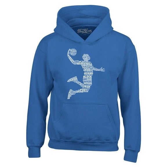 Shop4Ever Men's Basketball Player Dunk Silhouette Word Cloud Hooded Sweatshirt Hoodie XX-Large Royal Blue