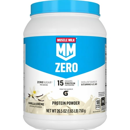 Muscle Milk Zero Protein Powder, 100 Calorie Zero Sugar, Vanilla Creme Flavor, 1.65 Pound Canister