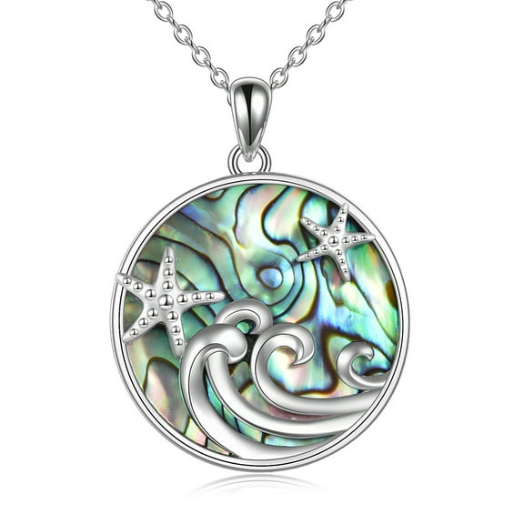 Ocean Beach Necklace for Women Sterling Silver Starfish Wave Ocean Jewelry Gifts (abalone)