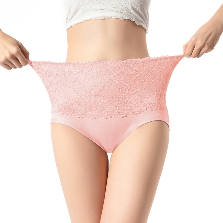 4Pcs Women Underwear Soft Solid Color Briefs Stretch High Waist Breathable  Panties with Lace