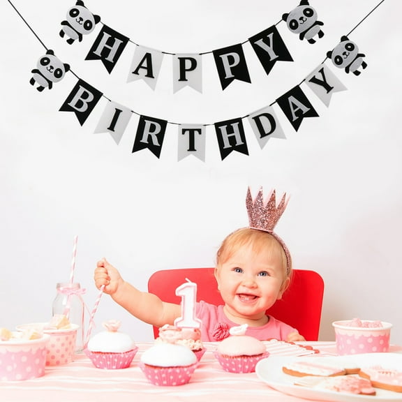 Raindrops 1Set Panda Themed Banner Multi Colored Felt Decoration for Baby Girls Birthday Celebration