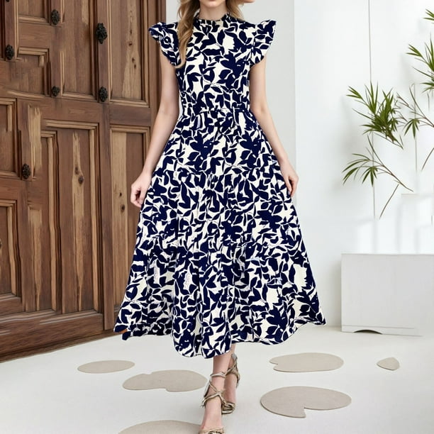 WILLBEST Vestidos Primavera Verano 2025 Vestido Informal Holgado Con Cuello En V Y Estampado Plisado Para Mujer