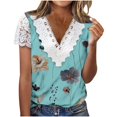 thumbnail image 2 of ICHUANYI Clearance Women Fashion Summer Sexy Fold Printed Regular Women Short Sleeves V Neck Button Top(Blue, M) ICHUANYI WER2023081008513, 2 of 5