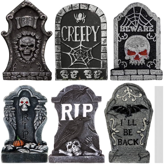 Coolmade 6pcs Halloween Tombstone Yard Signs Halloween Gravestone Decorations Yard Signs Lawn Decorations with Stake for Halloween Decorations