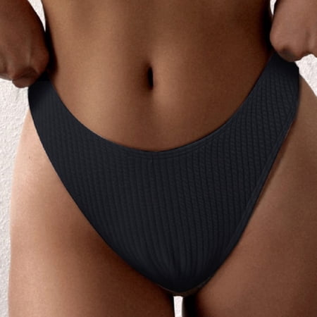 Ovticza Women s Bikini Swim Bottom Briefs Ribbed High Cut Mid Waist Cheeky Bathing Suit Bottom Black S