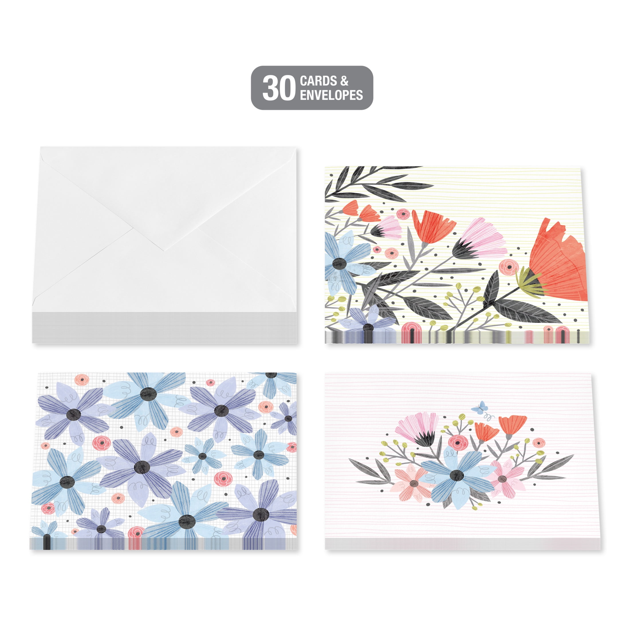 American Greetings All Occasion Stationery Note Multi-pack, Floral (3-Designs, 30-Count)