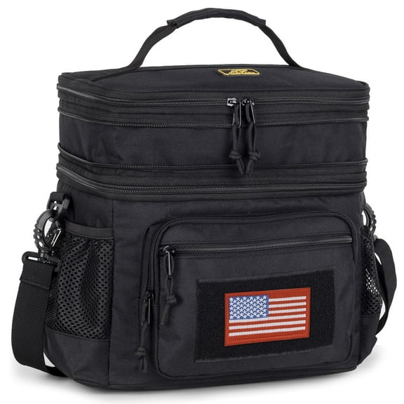 ATRIPACK Double Deck Lunch Box for Men, Lunch Cooler Bag Work with Shoulder Strap Webbing Large Capacity Leakproof Insulated(19.5 Black)