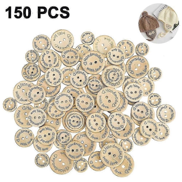 150 Botones Hechos a Mano Hechos con Amor Botones de Madera Redondos de 15 mm y 20 mm Botones de Madera para Costura y Manualidades Decorativas