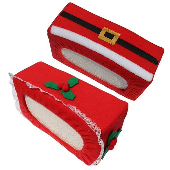 Homoyoyo 2-Pack Red Christmas Tissue Box Covers Decorative Fabric Cases for Holiday Party and Home Decoration