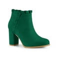 thumbnail image 1 of Unique Bargains Women's Ruffle Block High Heels Ankle Boots Emerald Green (Size 9), 1 of 8
