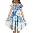 thumbnail image 1 of Zpanxa Robes Florales pour Filles Été Manches Courtes Manches Volantées Col Rond Imprimé de Fleurs Taille Poche Robe Superposée Polyester Spandex Multicolore 10-11 Ans, 1 of 5